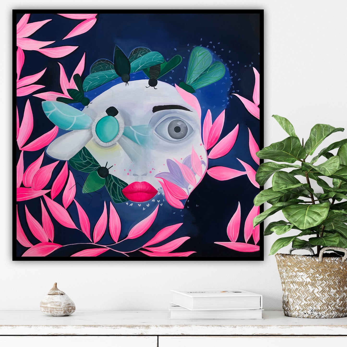Tablou original Fata cu insecte reprodus ca print premium pe hartie, perfect pentru decor modern.