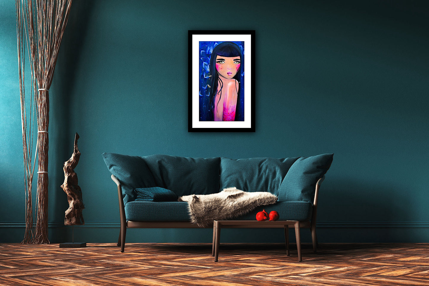 Print decorativ Aija printre fluturi, reproducere artistica pe hartie pentru spatii moderne.