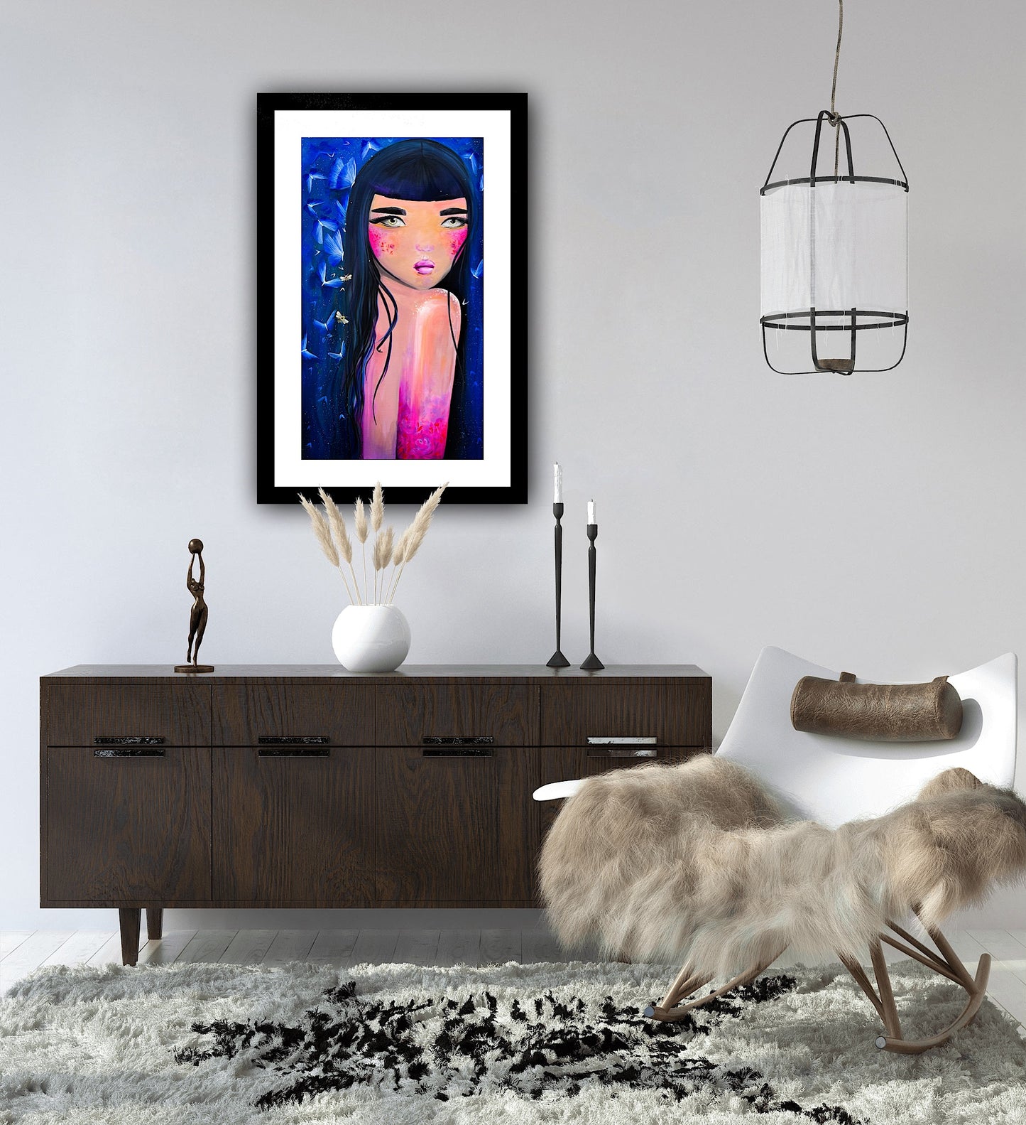 Print artistic Aija printre fluturi, lucrare decorativa moderna in editie premium.