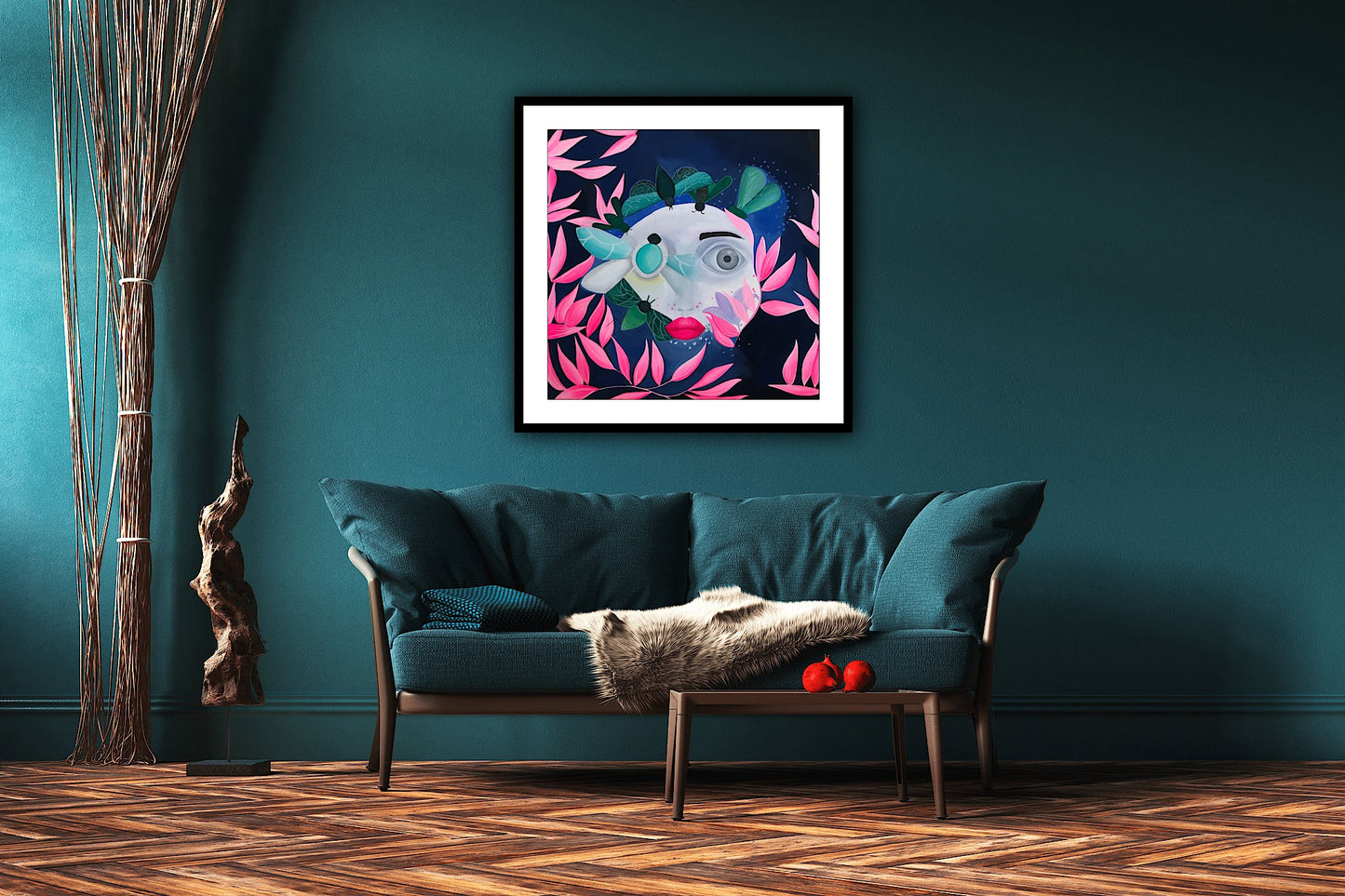 Fata cu insecte – reproducere artistica premium pe hartie, tablou abstract contemporan.