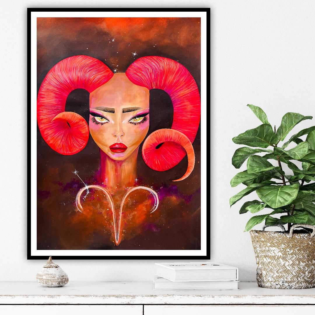 Lucrare originala Zodia Berbec reprodusa ca print premium pe hartie, perfecta pentru decor astrologic.