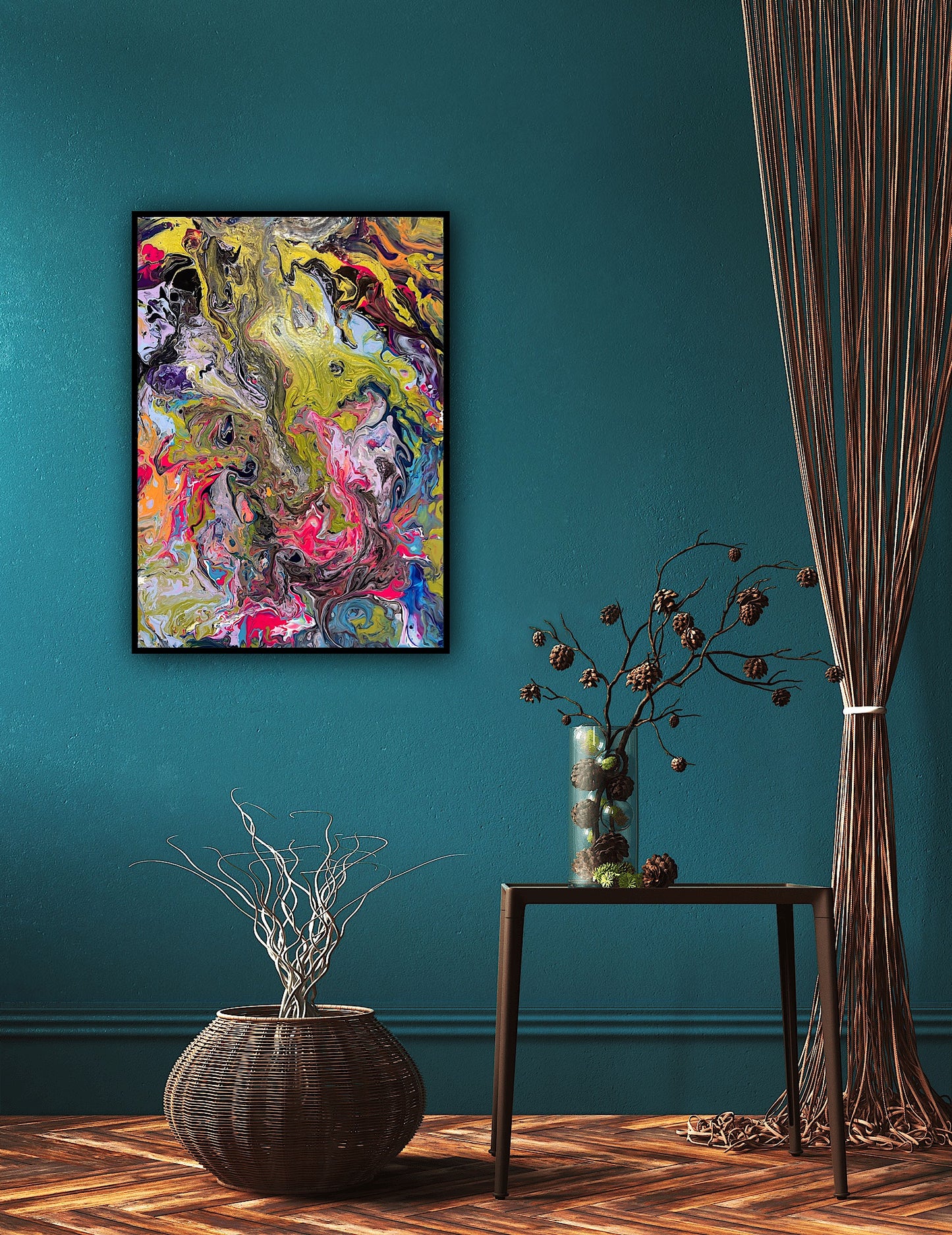 Lucrare originală Metamorfoza cromatică, artă contemporană abstractă pictată pe pânză cu șasiu 3D