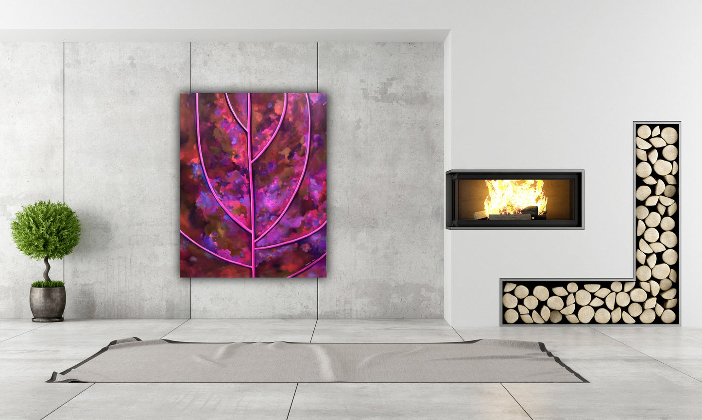 Toamna roz purpurie – tablou abstract pictat manual pe panza, arta moderna expresiva.