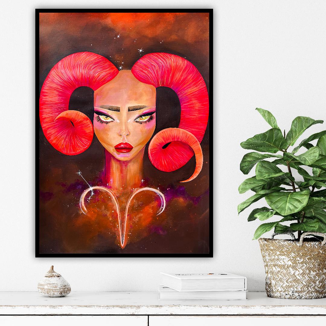 Reproducere premium Zodia Berbec, print artistic pe hartie, ideal pentru pasionati de arta si zodiac.