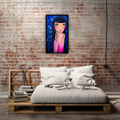 Lucrare decorativa Aija printre fluturi – print pe hartie de calitate, arta contemporana abstracta
