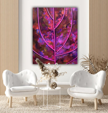 Pictura moderna Toamna roz purpurie – tablou decorativ pe panza cu detalii abstracte.