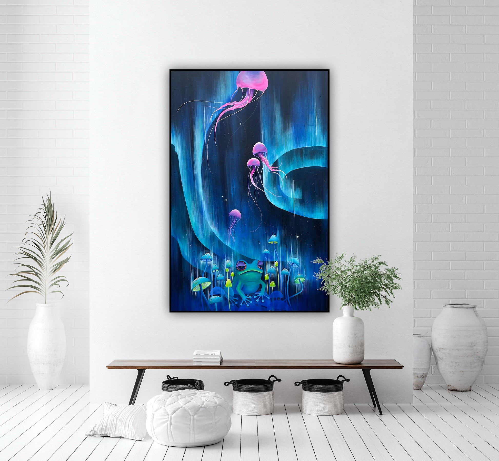 Aurora din adancuri – tablou abstract contemporan, pictura manuala cu nuante vibrante pentru design interior.