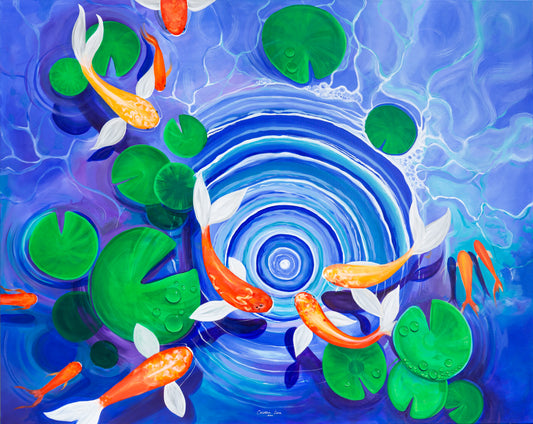 Cativa pesti – pictura originala pe panza, tablou artistic de mari dimensiuni 120x150 cm.