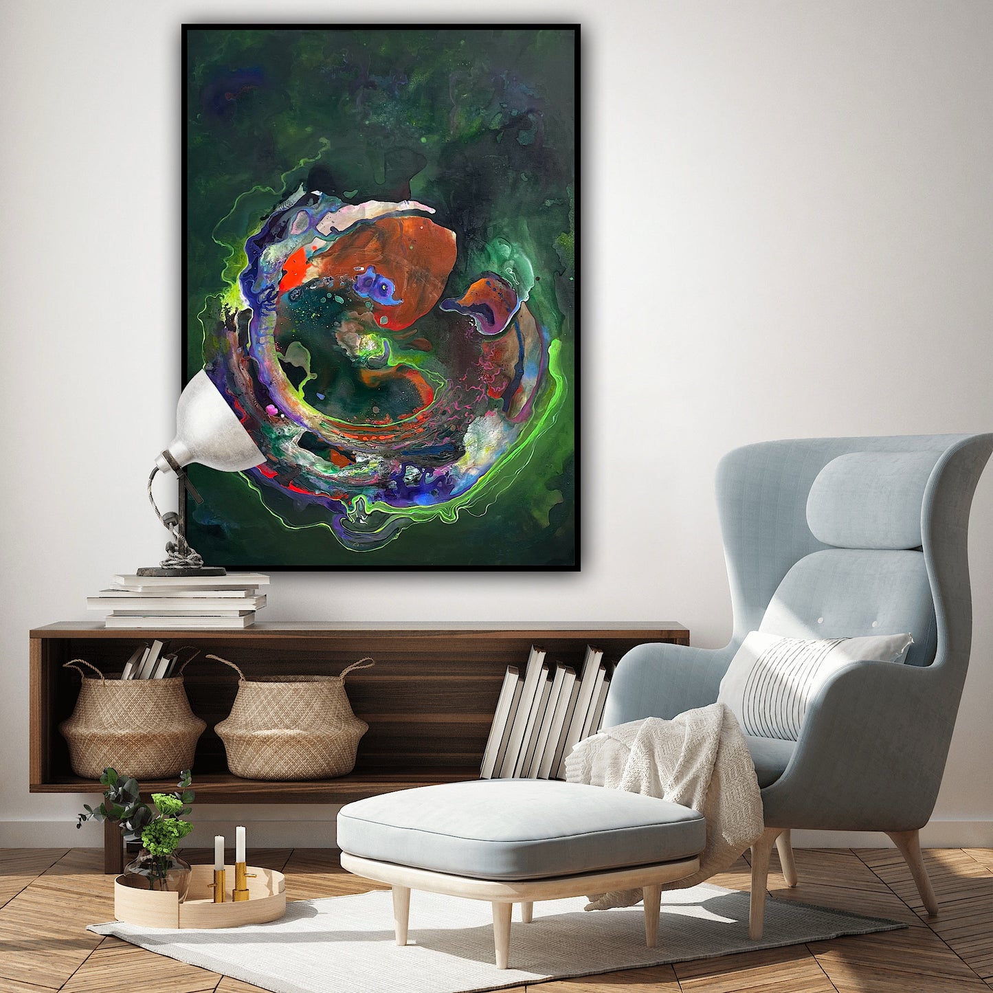 Artă abstractă Ecouri în abis, tablou pictat manual, perfect pentru living, birou sau spații creative.