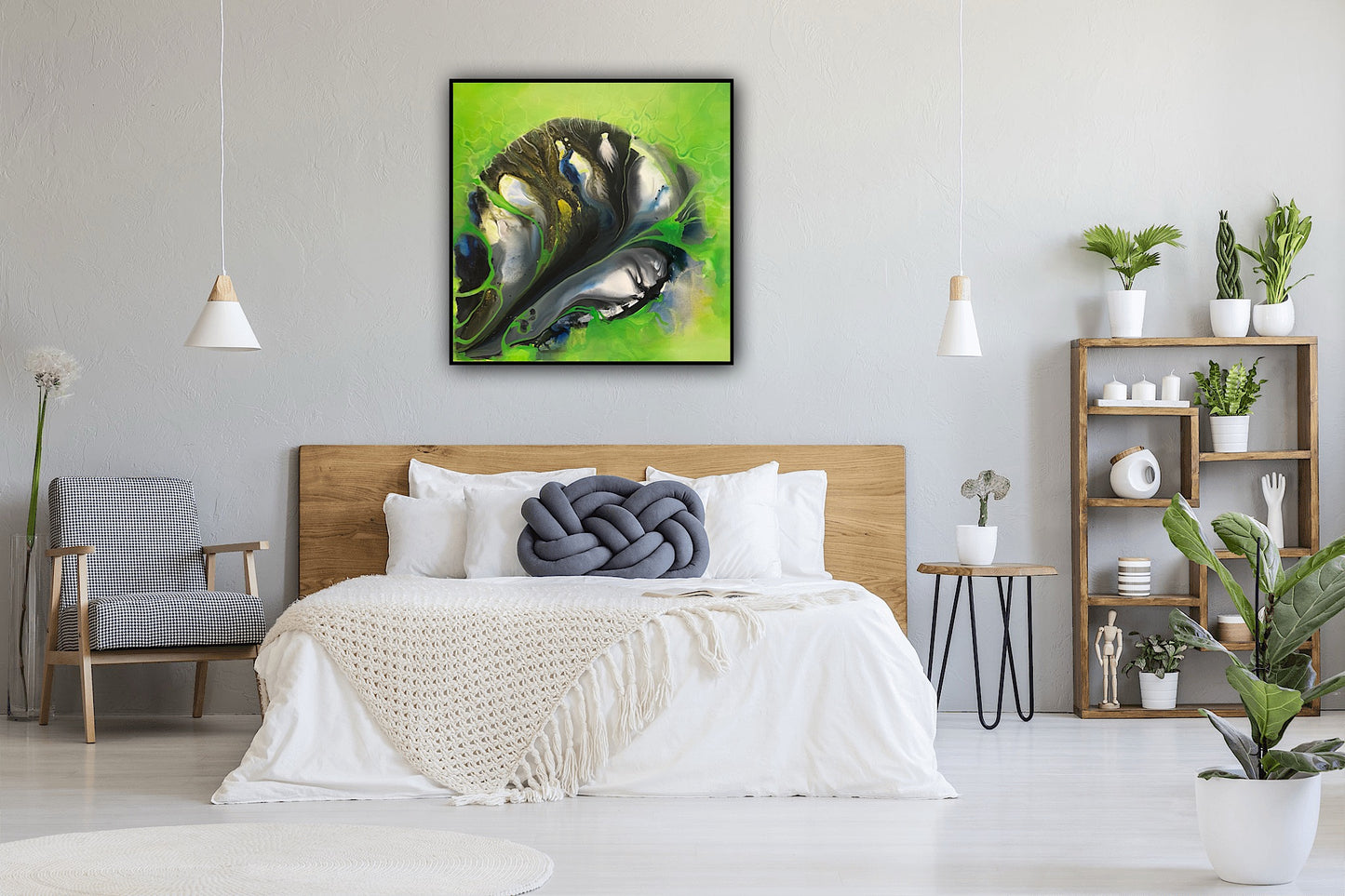 Lucrare artistică Forma unui gând, pictură manuală abstractă ideală pentru decor modern de living sau birou.