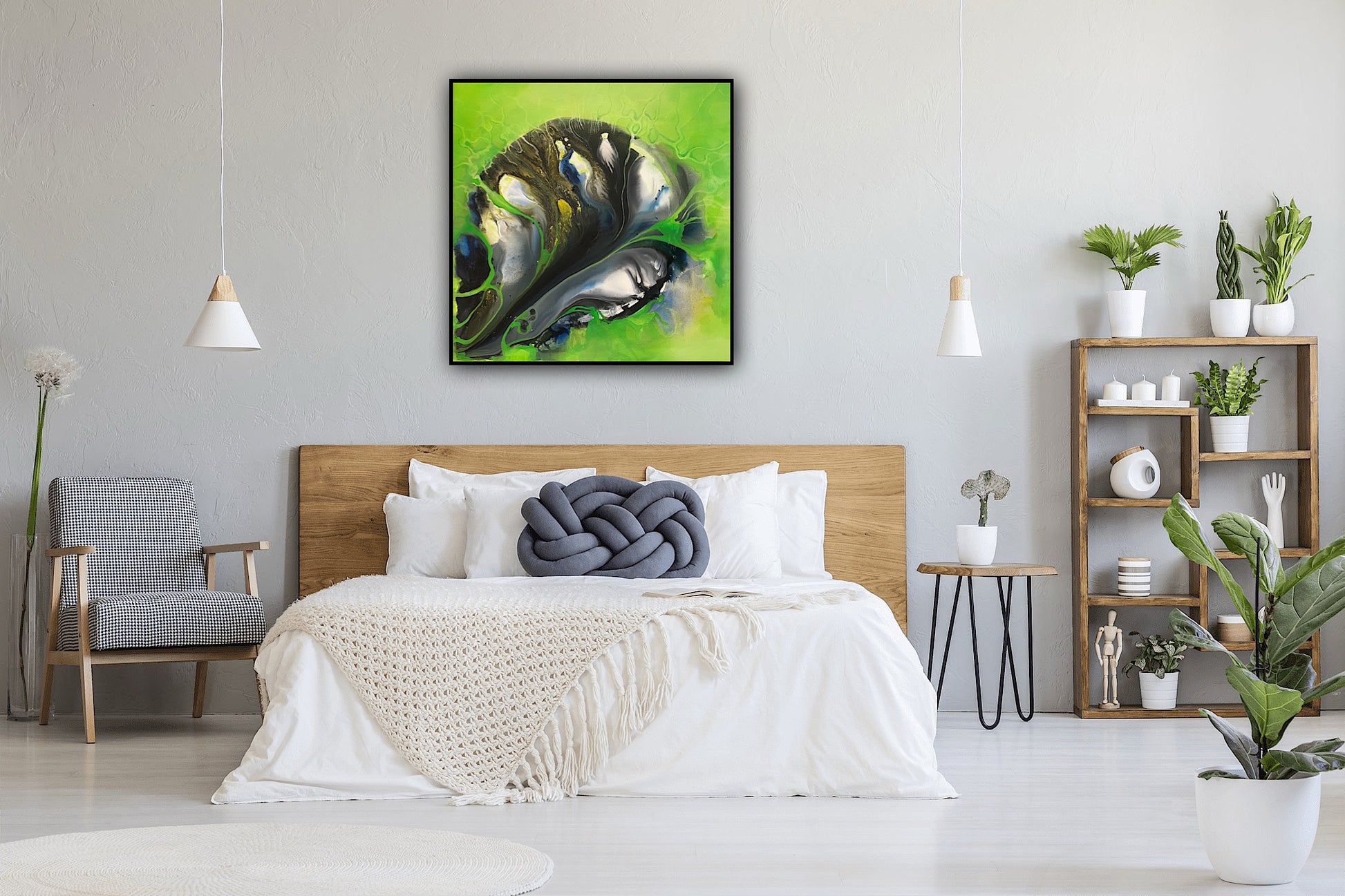 Lucrare artistică Forma unui gând, pictură manuală abstractă ideală pentru decor modern de living sau birou.
