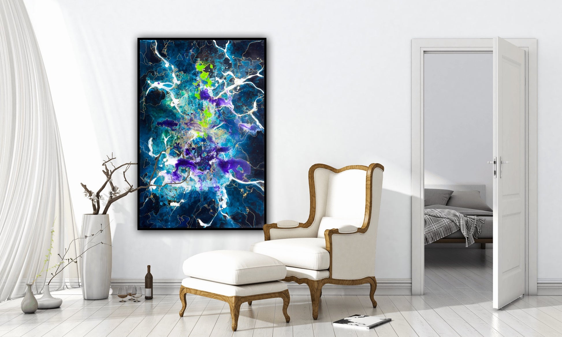 Geneza – lucrare artistica abstracta pe panza, arta contemporana cu tema cosmica.
