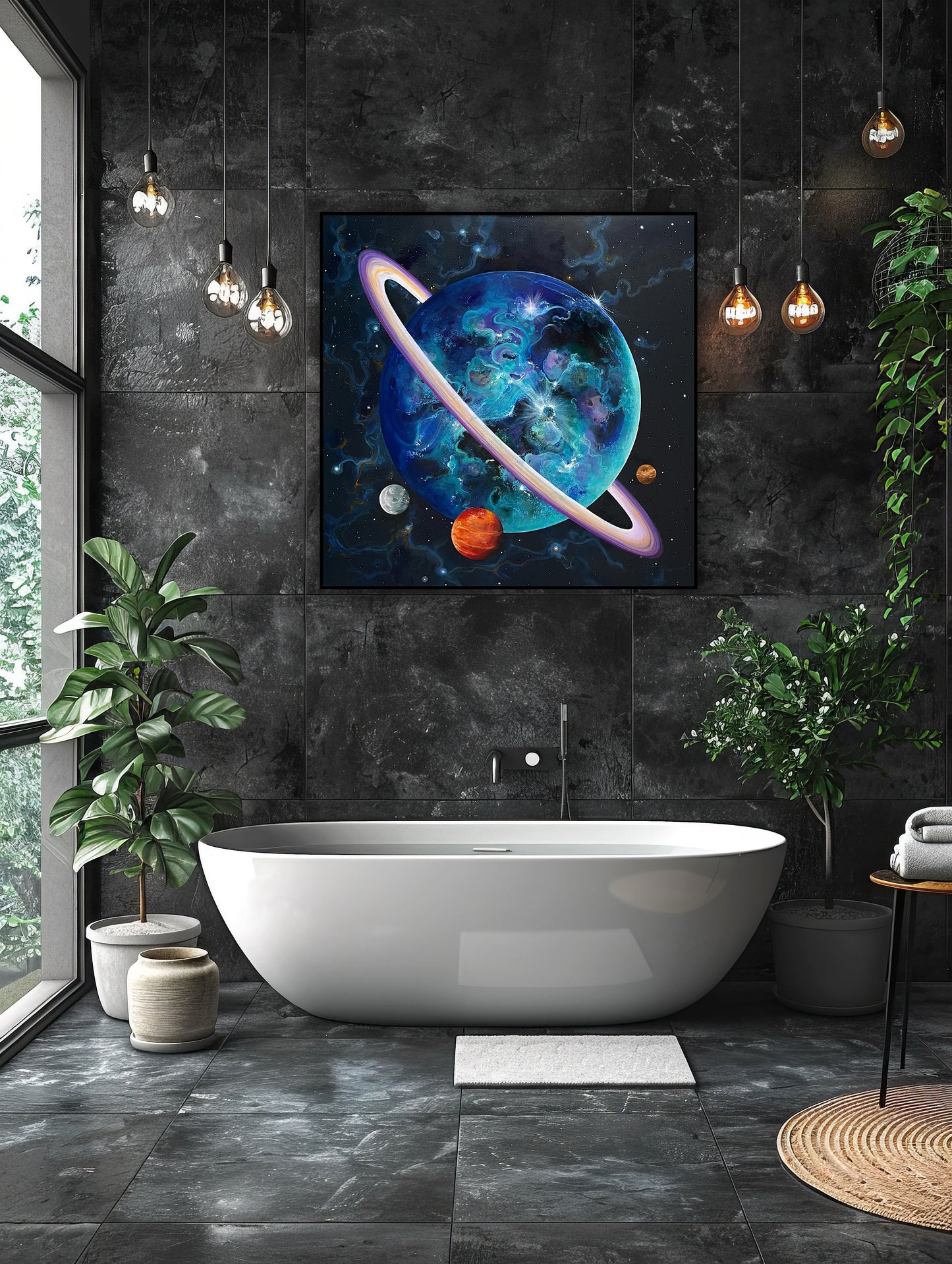 Lucrare de artă În spațiu, print de calitate premium după tablou pictat manual, perfect pentru decor modern.