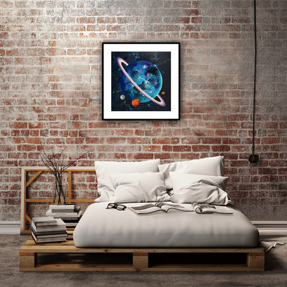 Print abstract În spațiu, artă cosmică premium inspirată din lucrare originală pictată manual.