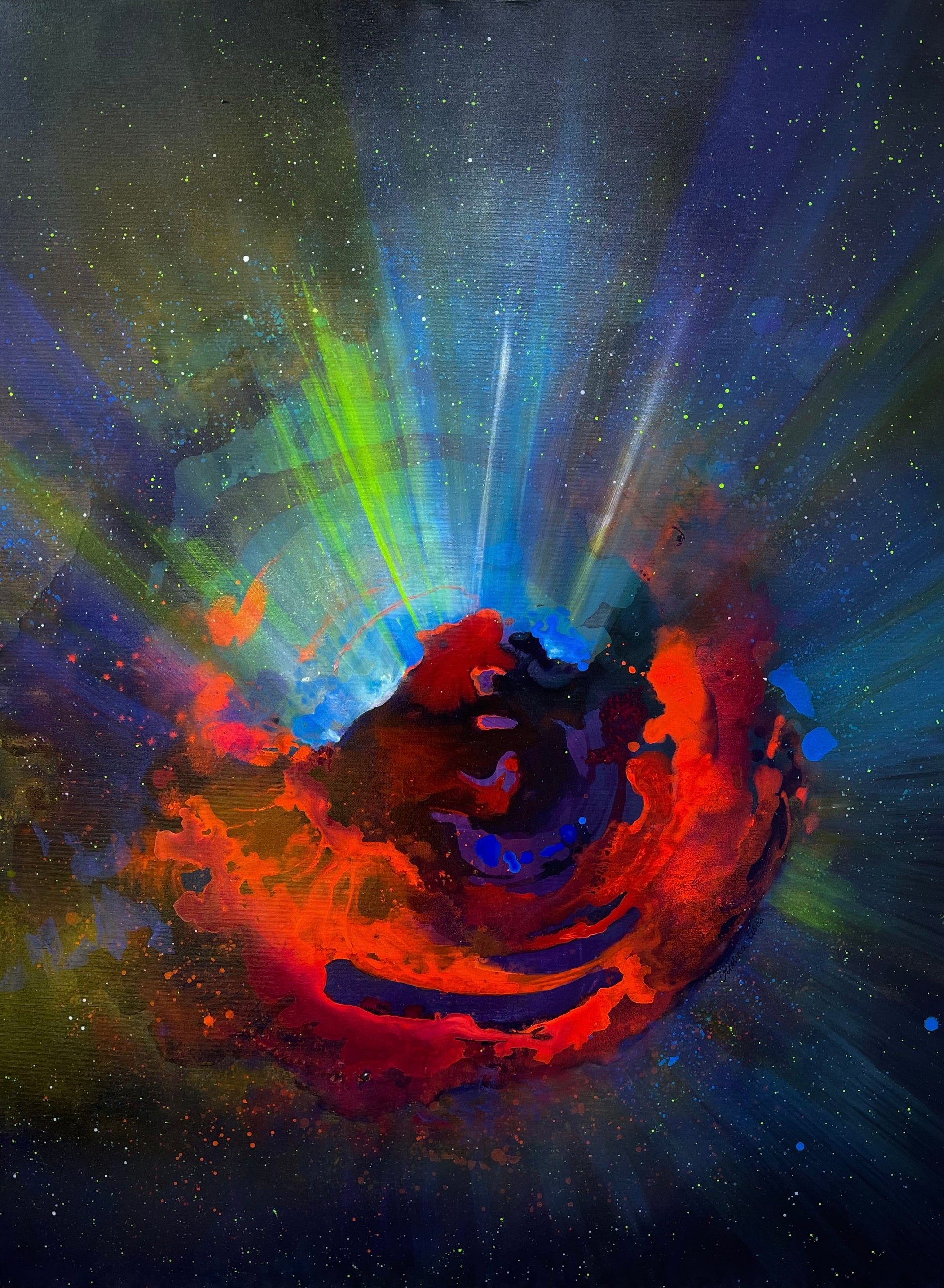 Introspectie – pictura originala pe panza, tablou abstract cosmic ce exploreaza universul interior