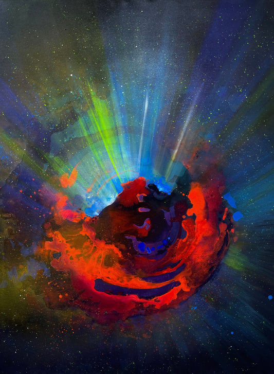 Introspectie – pictura originala pe panza, tablou abstract cosmic ce exploreaza universul interior