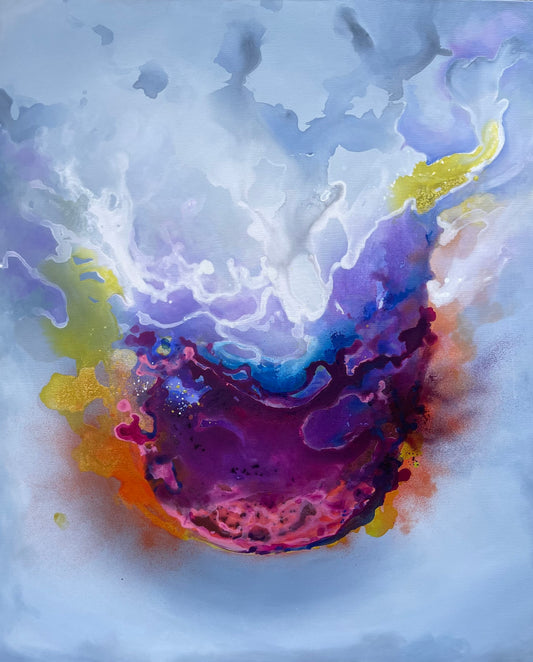La rasarit – pictura originala pe panza, tablou abstract modern in culori vibrante de dimineata.