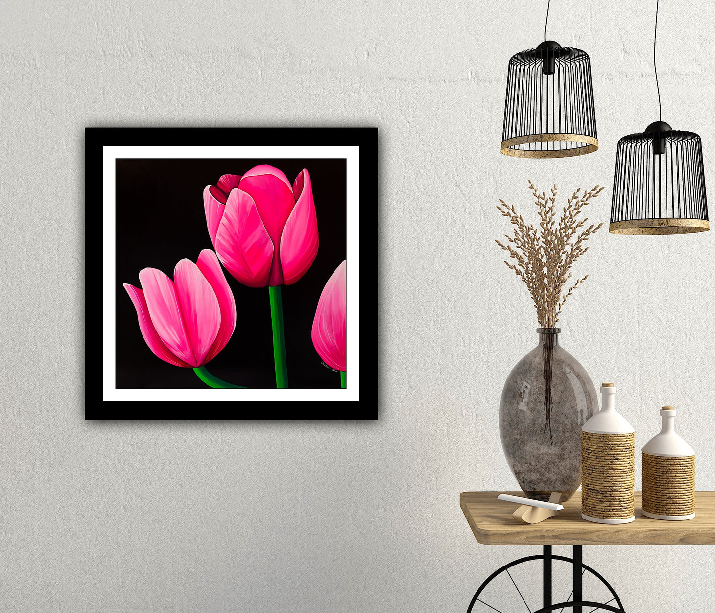 Lalele – print pe hartie premium cu flori roz, reproducere artistica pentru decor elegant.