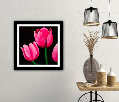 Lalele – print pe hartie premium cu flori roz, reproducere artistica pentru decor elegant.
