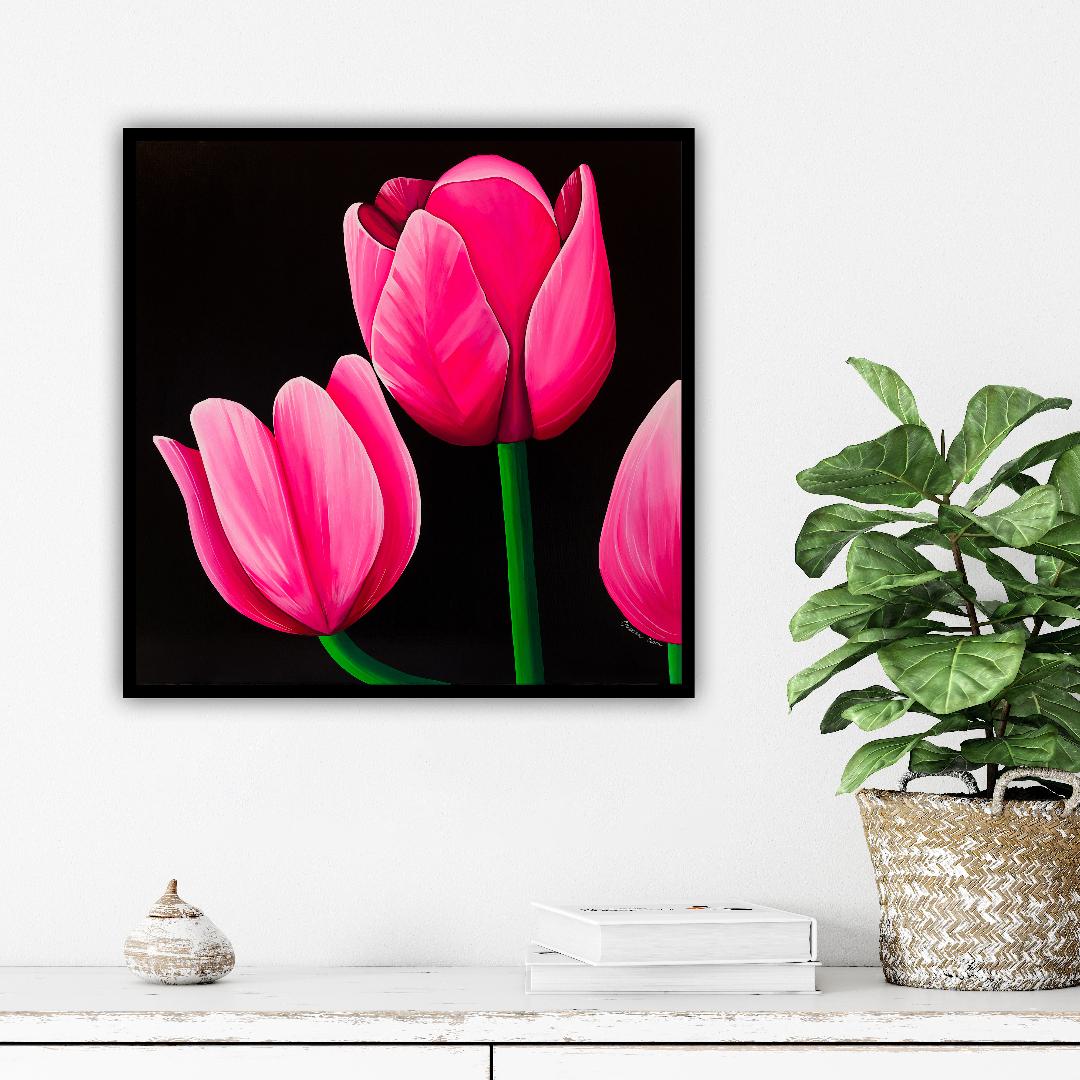 Lucrare artistica Lalele, print premium pe hartie inspirat din tablou original pictat manual.