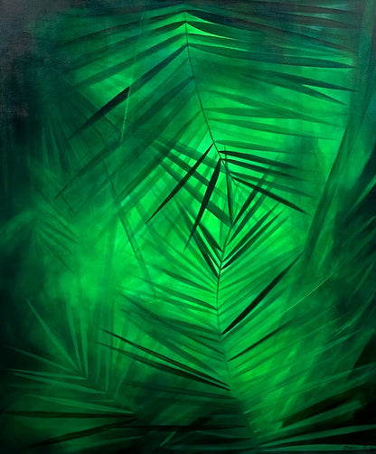 Liniște tropicală – print premium pe hârtie, artă contemporană inspirată din frunziș tropical verde intens.