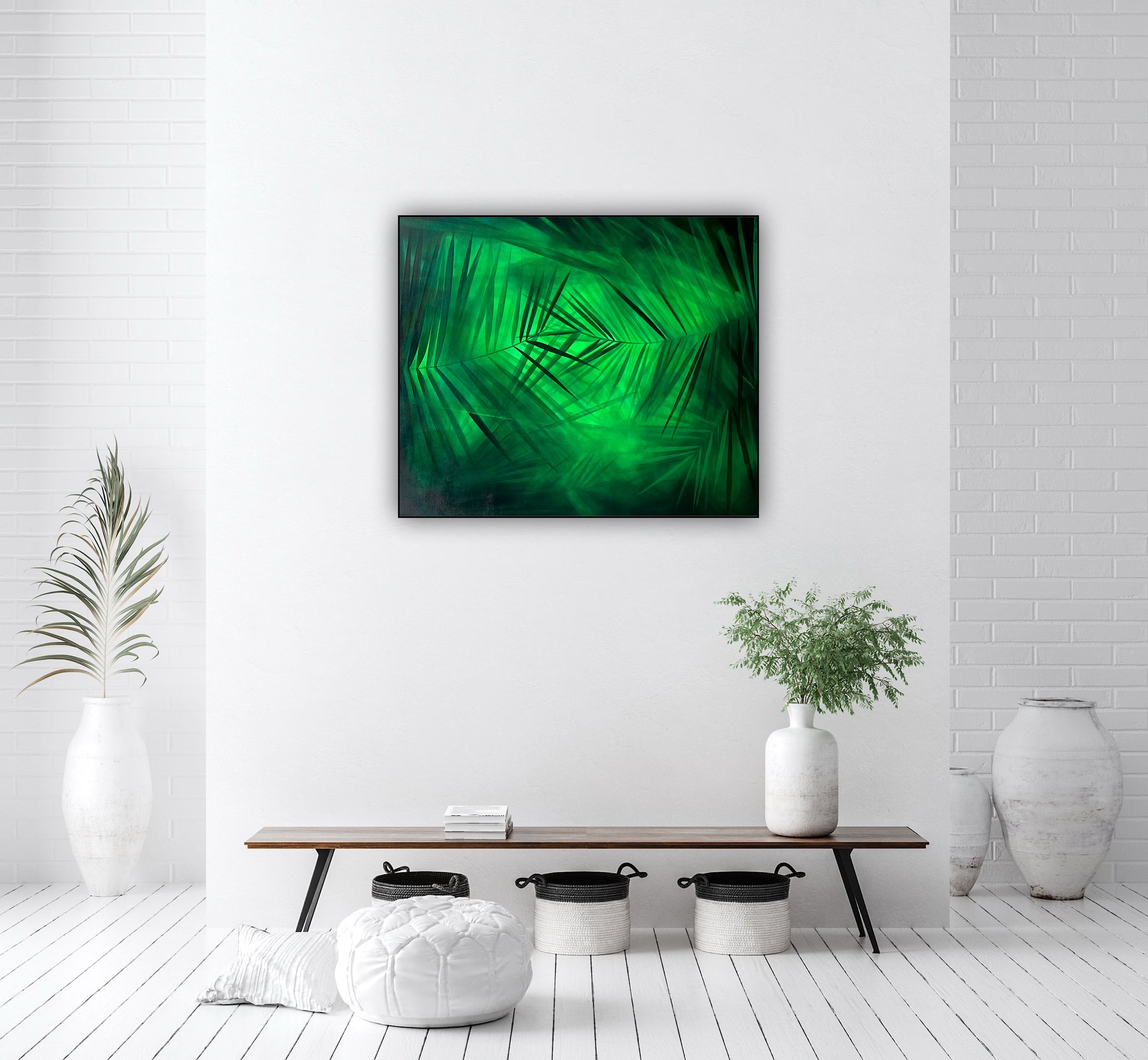Pictura moderna Liniste tropicala – arta contemporana pe panza cu influente naturale.