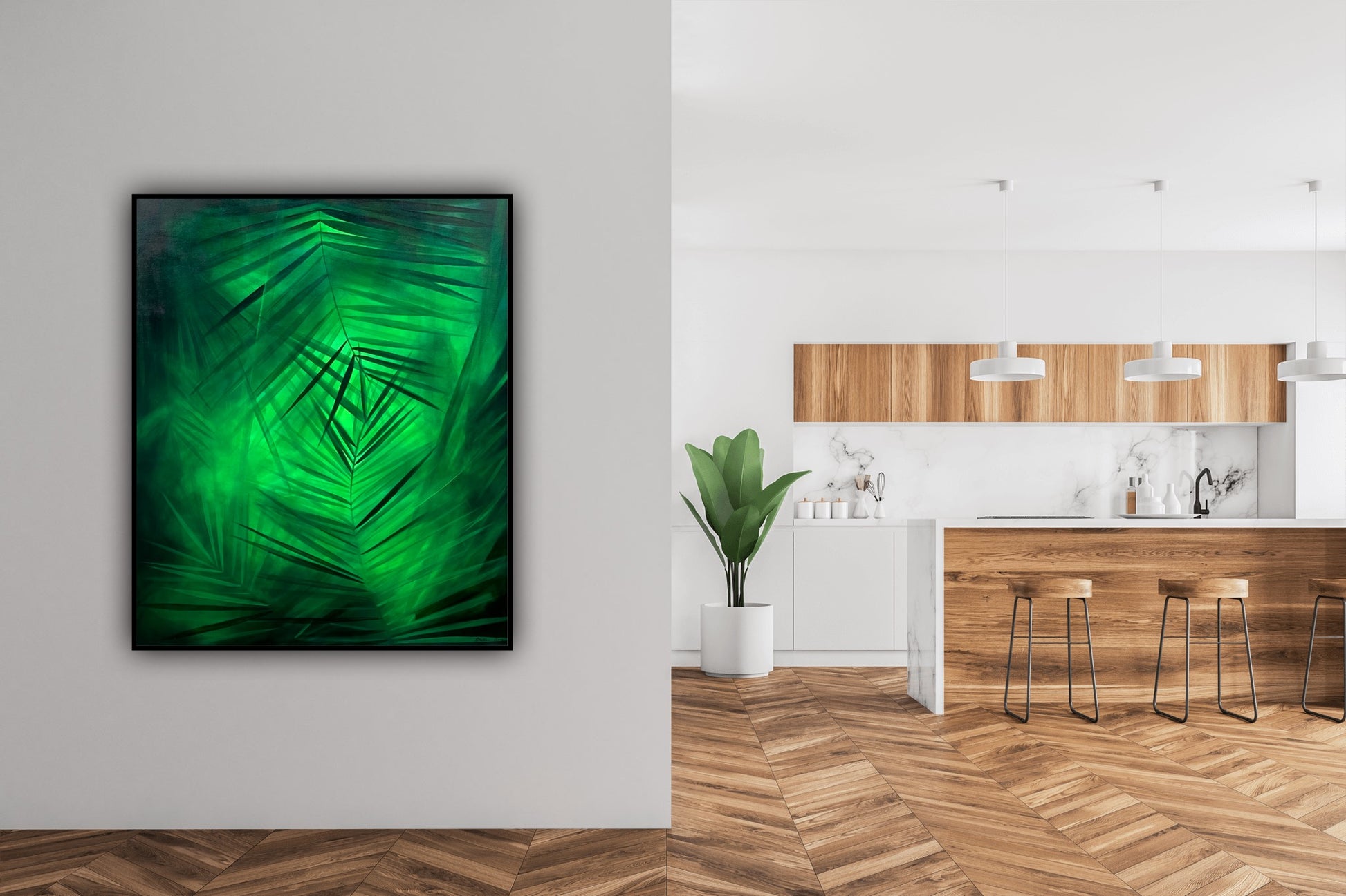 Liniste tropicala – tablou original pe panza, arta decorativa vibranta pentru interioare moderne.