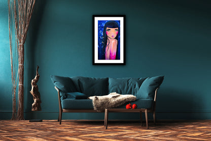 Print decorativ Aija printre fluturi, reproducere artistica pe hartie pentru spatii moderne.