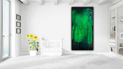 Frunze tropicale – pictura decorativa pe panza, lucrare originala in nuante verzi intense.