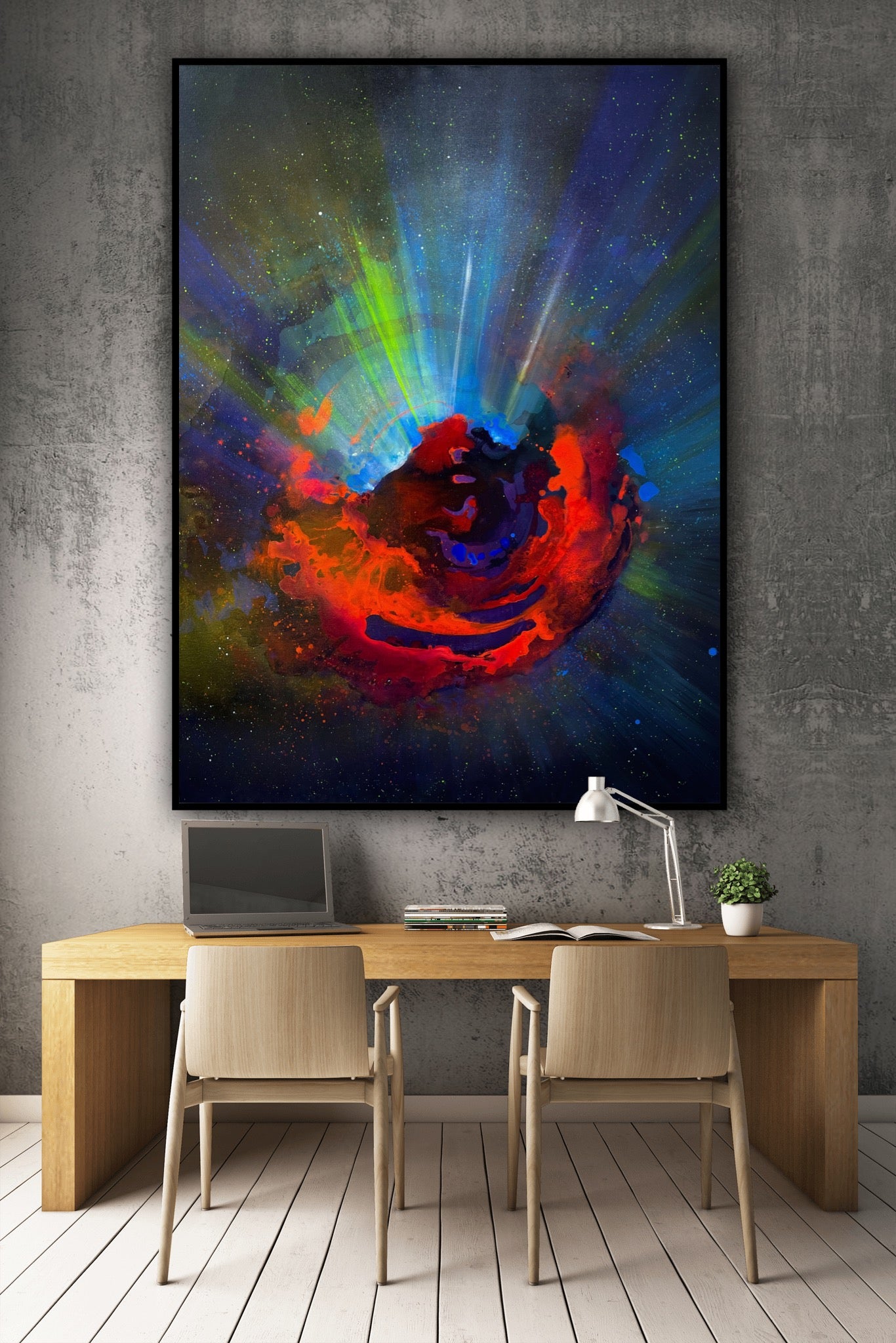 Pictura originala Introspectie – tablou artistic pe panza cu tema cosmica si detalii abstracte.