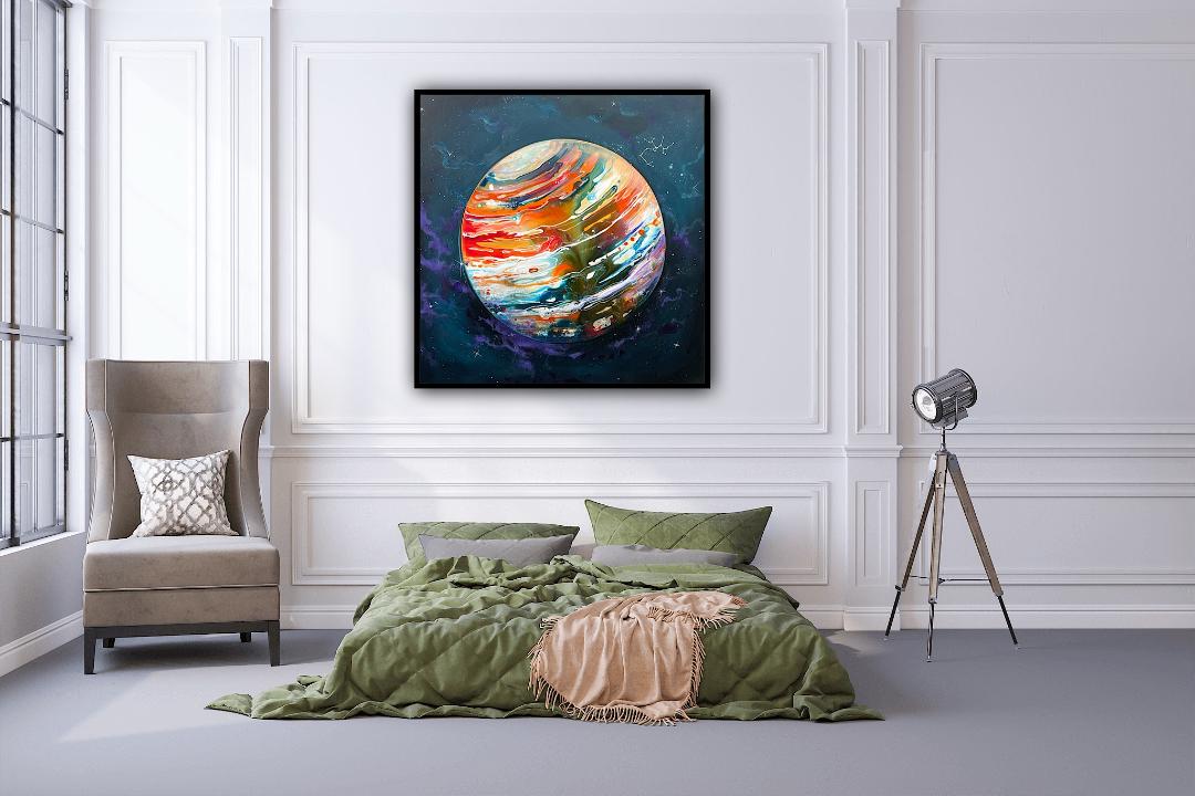 Pictura moderna Jupiter reinterpretat – tablou pe panza cu detalii galactice si inspiratie universala.