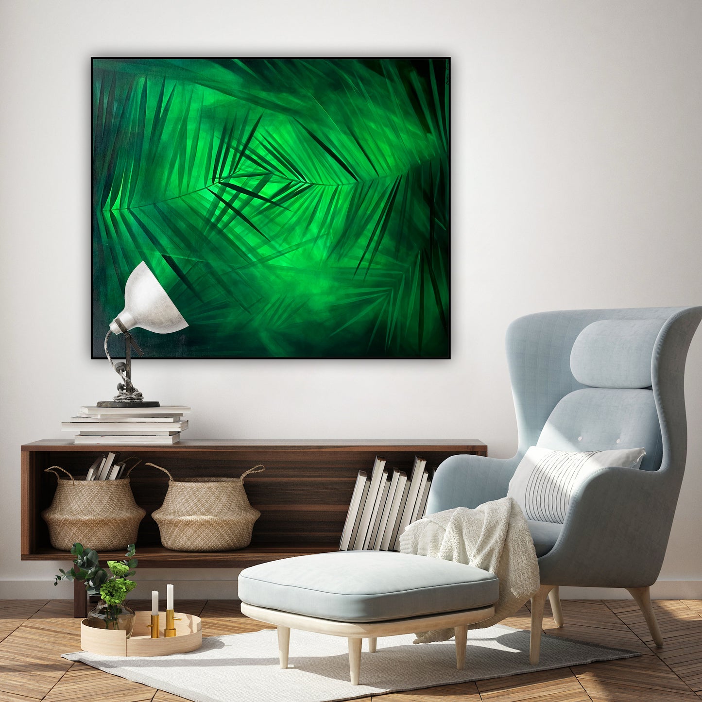 Pictura moderna Liniste tropicala – arta contemporana pe panza cu influente naturale.