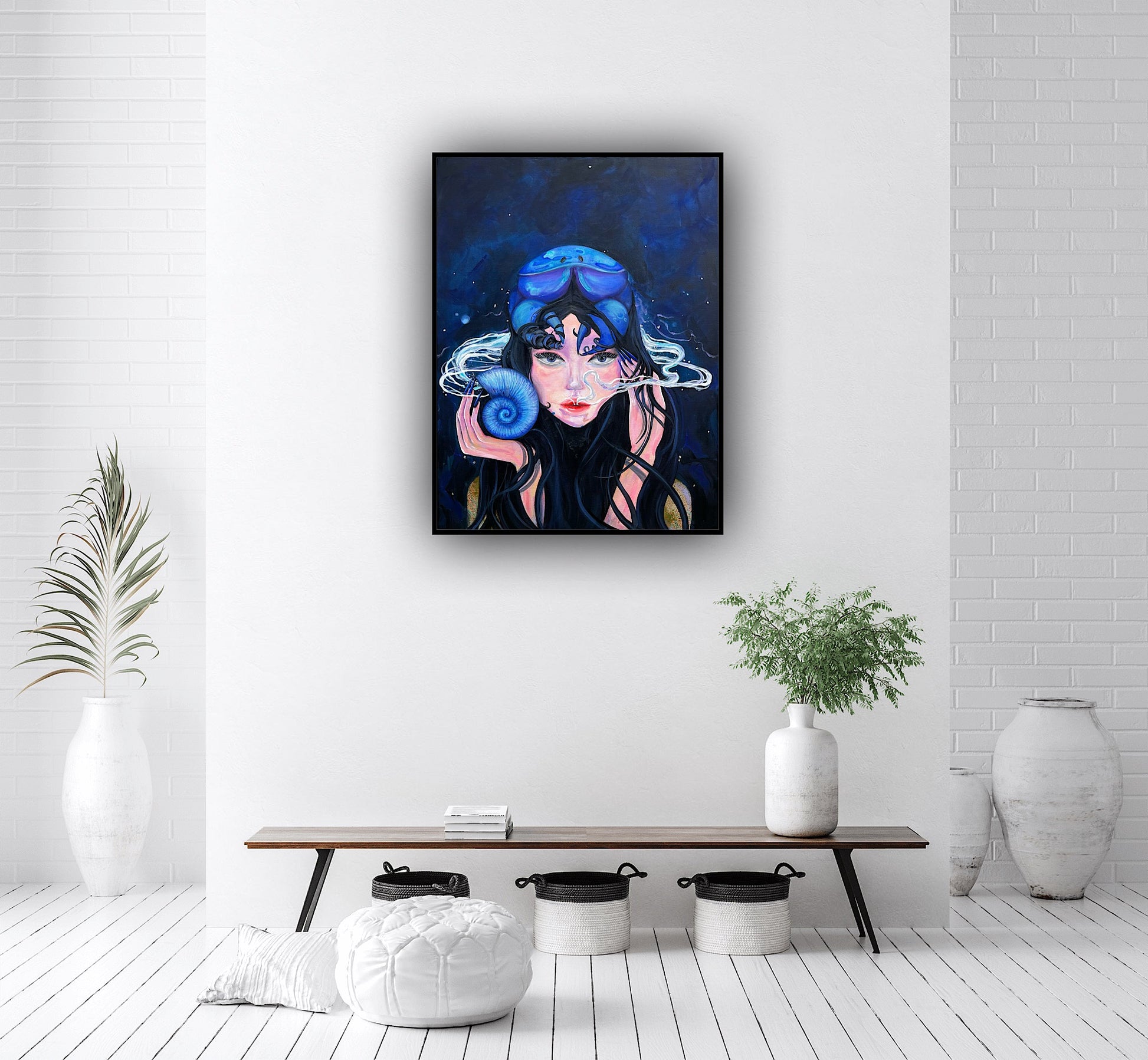 Lucrare originala Vraja marii – tablou pe panza inspirat de mare, arta contemporana decorativa.
