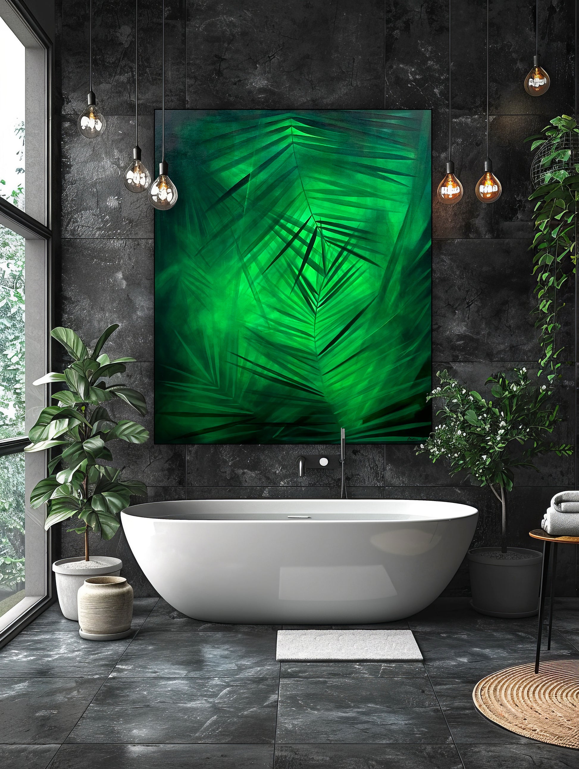 Print artistic Liniște tropicală, grafică premium pe hârtie de calitate, decor modern cu frunze exotice.