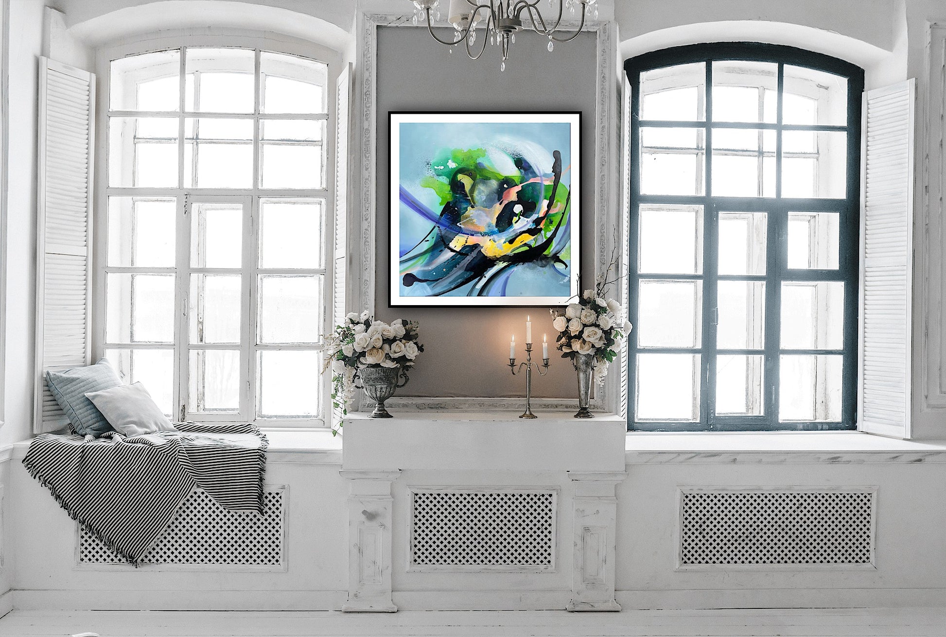 Print artistic „Simfonie de primavara” – nuante de verde, albastru si galben