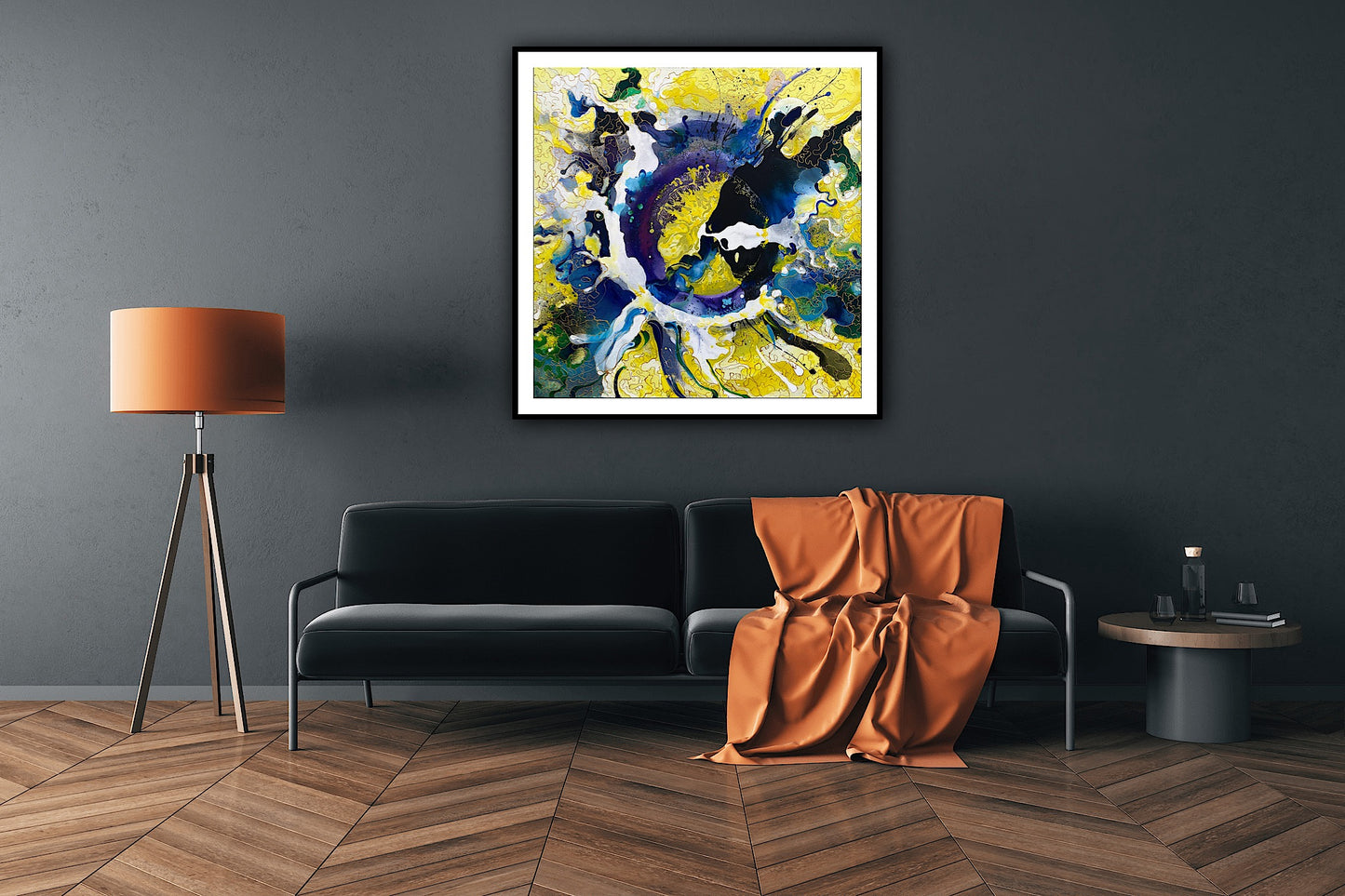 Print artistic „Vibratie galbena” – ilustratie abstracta pe hartie premium