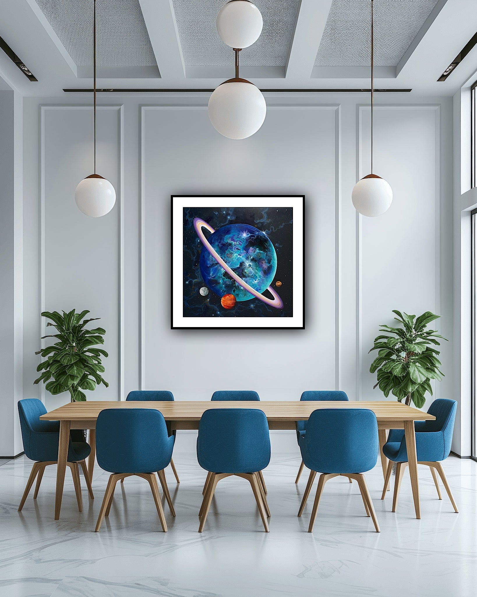Print premium În spațiu, artă inspirată din univers, detalii vibrante și culori intense pentru decor modern.