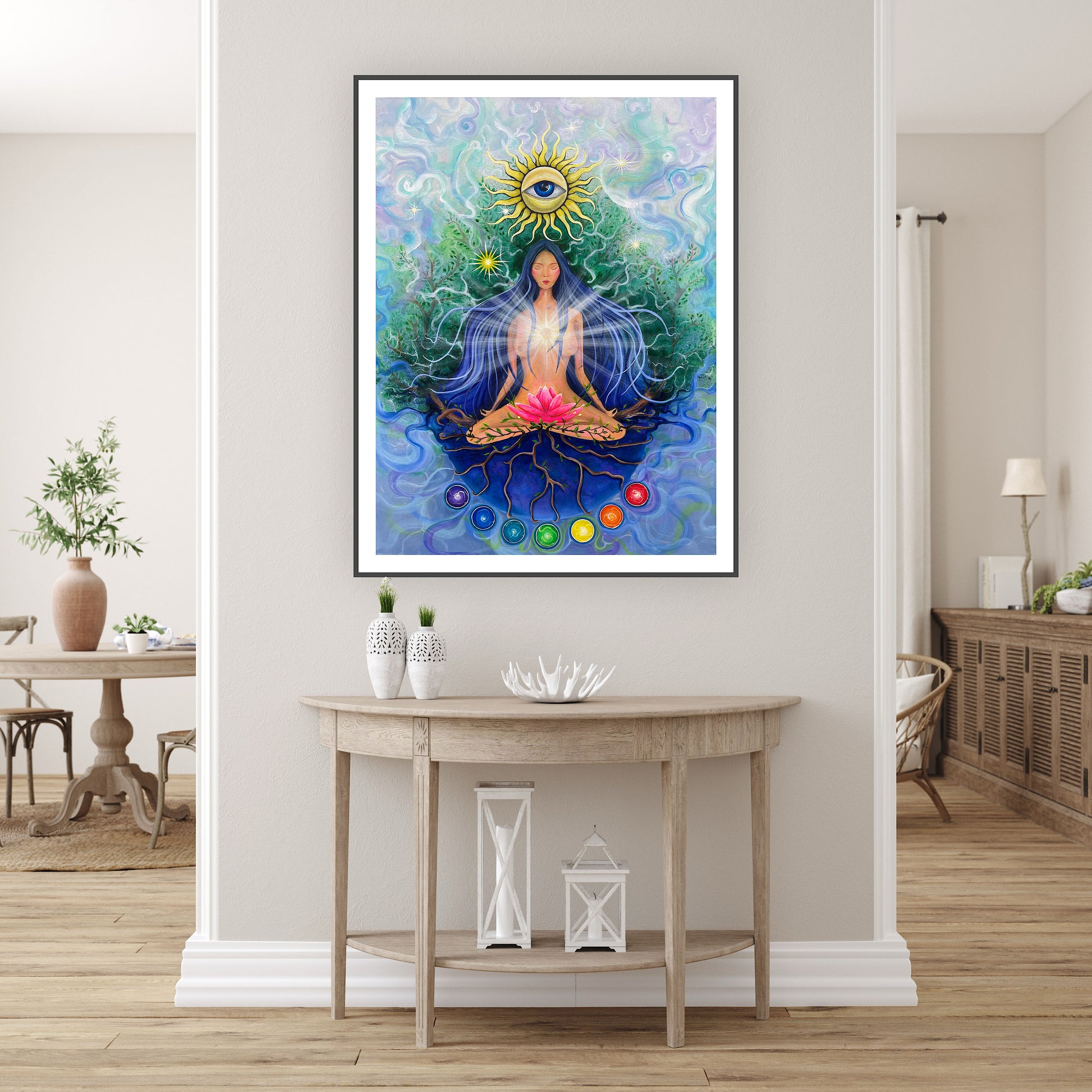 imagine artistică ce unește lotusul roz cu rădăcini și ramuri