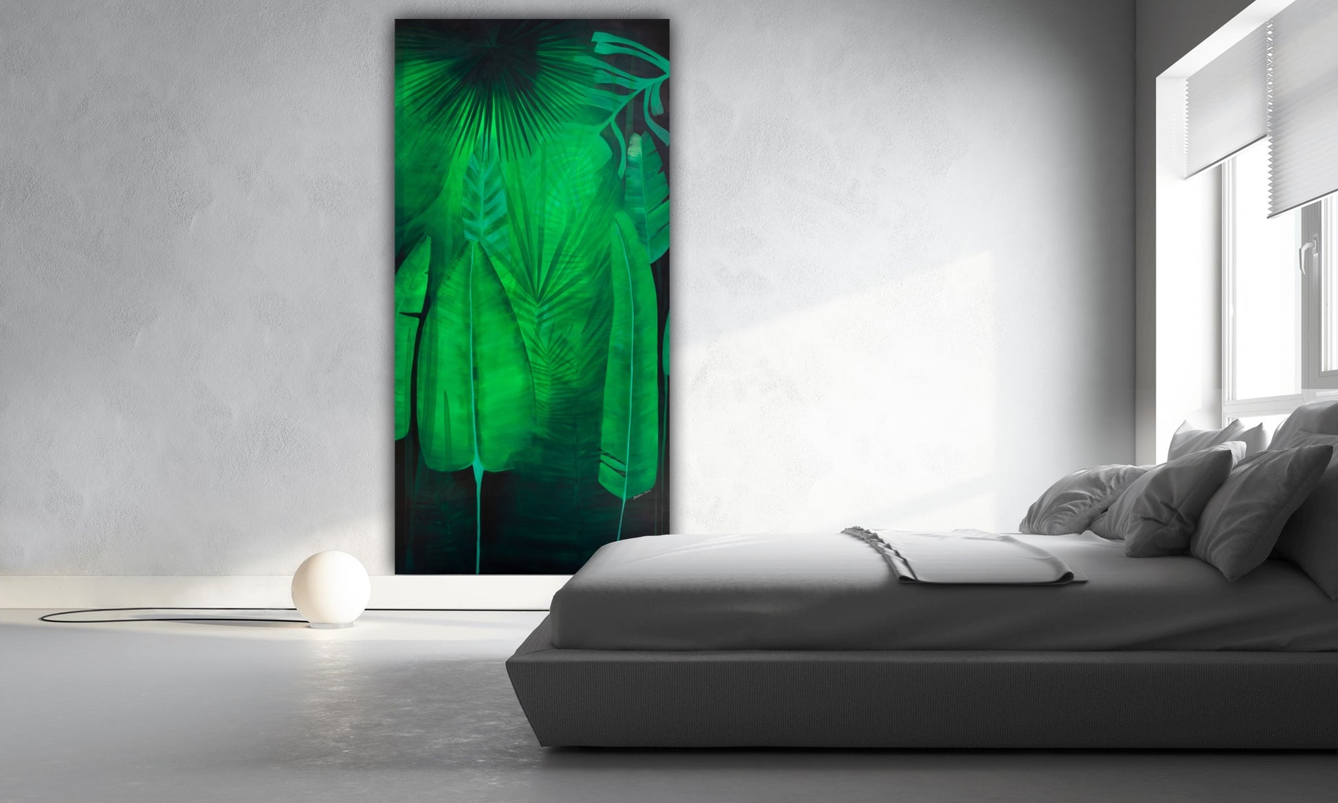 Tablou Frunze tropicale, pictura moderna pe panza cu frunze verzi, ideal pentru decoruri contemporane