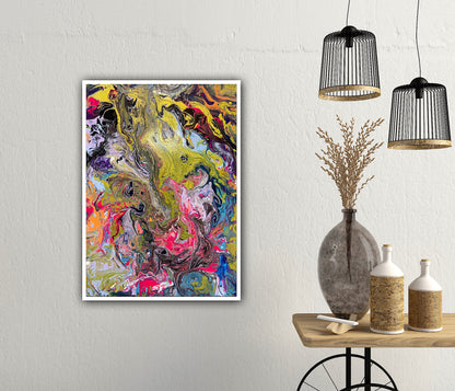 Lucrare de artă Metamorfoza cromatică, pictură abstractă contemporană realizată cu culori acrilice pe pânză 3D.