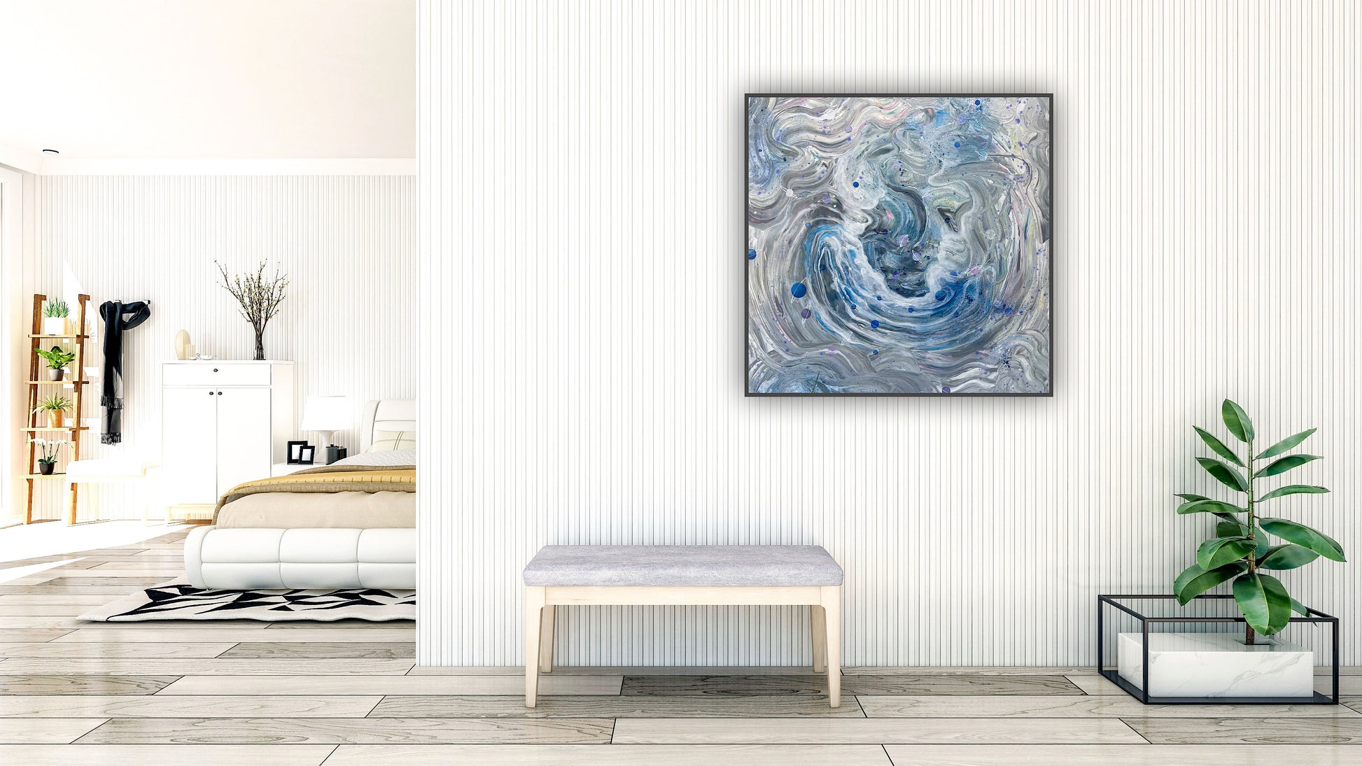 Artă modernă pe pânză, tablou în acrylic pouring pentru decorul casei.