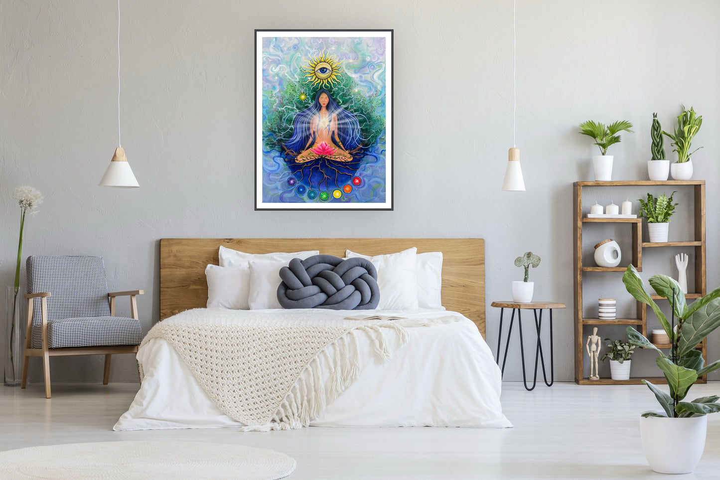 lucrare artistică cu lotus roz și aure de energie radiantă