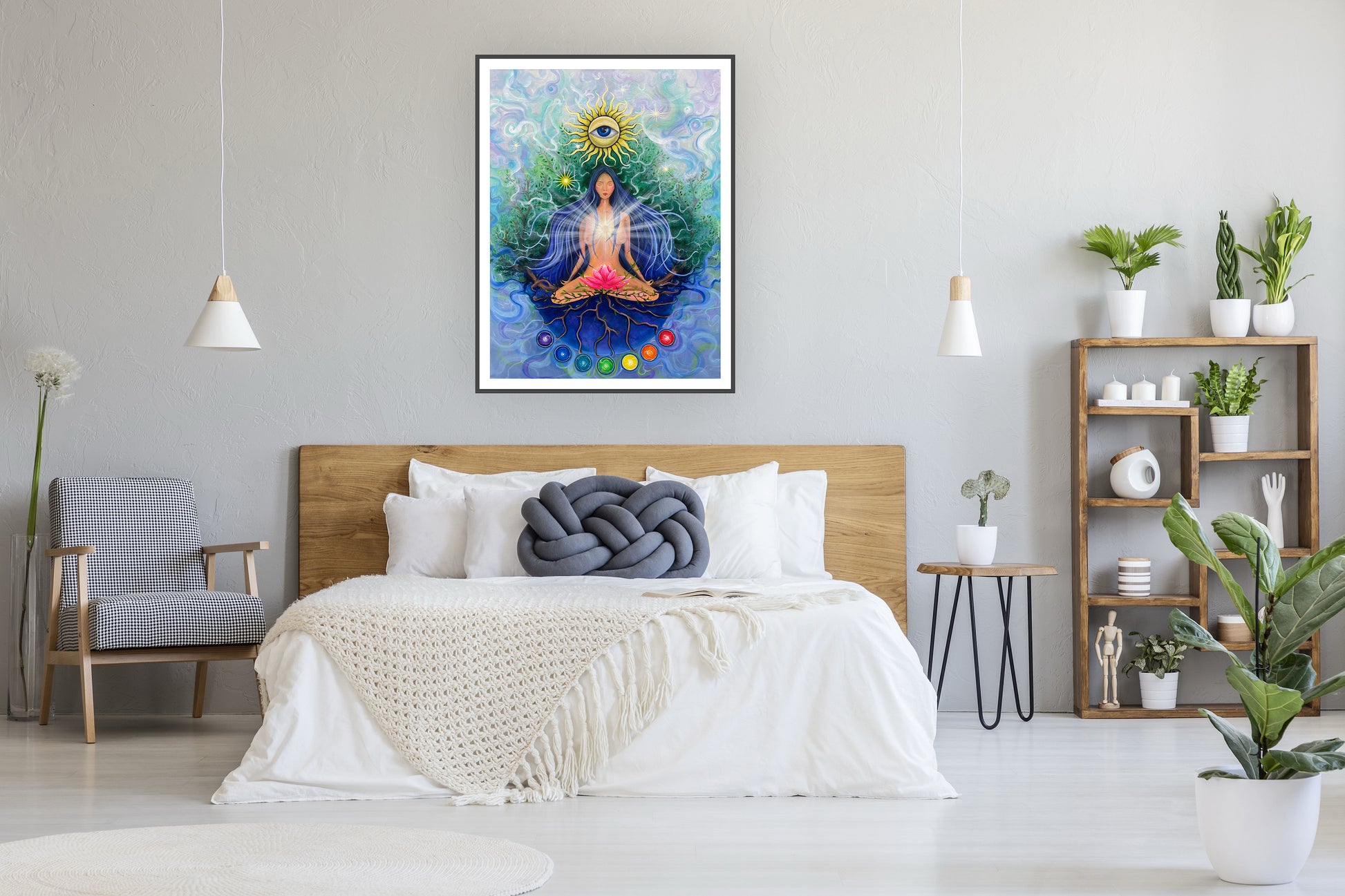 lucrare artistică cu lotus roz și aure de energie radiantă