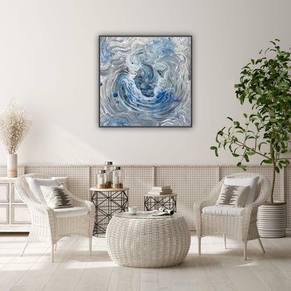 Tablou abstract modern, realizat în acrylic, potrivit pentru amenajări interioare.