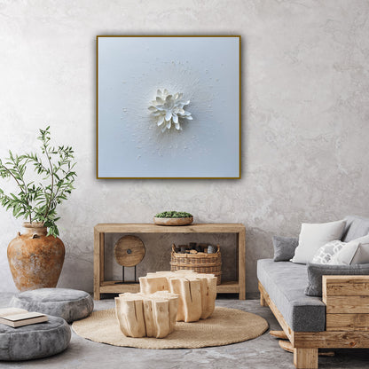 Tablou modern 3D Puritate, lucrare artistica unica cu floare sculptata in relief.
