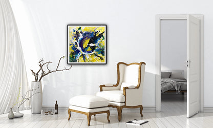 Tablou print „Vibratie galbena” – decor abstract cu forme organice si culori vibrante