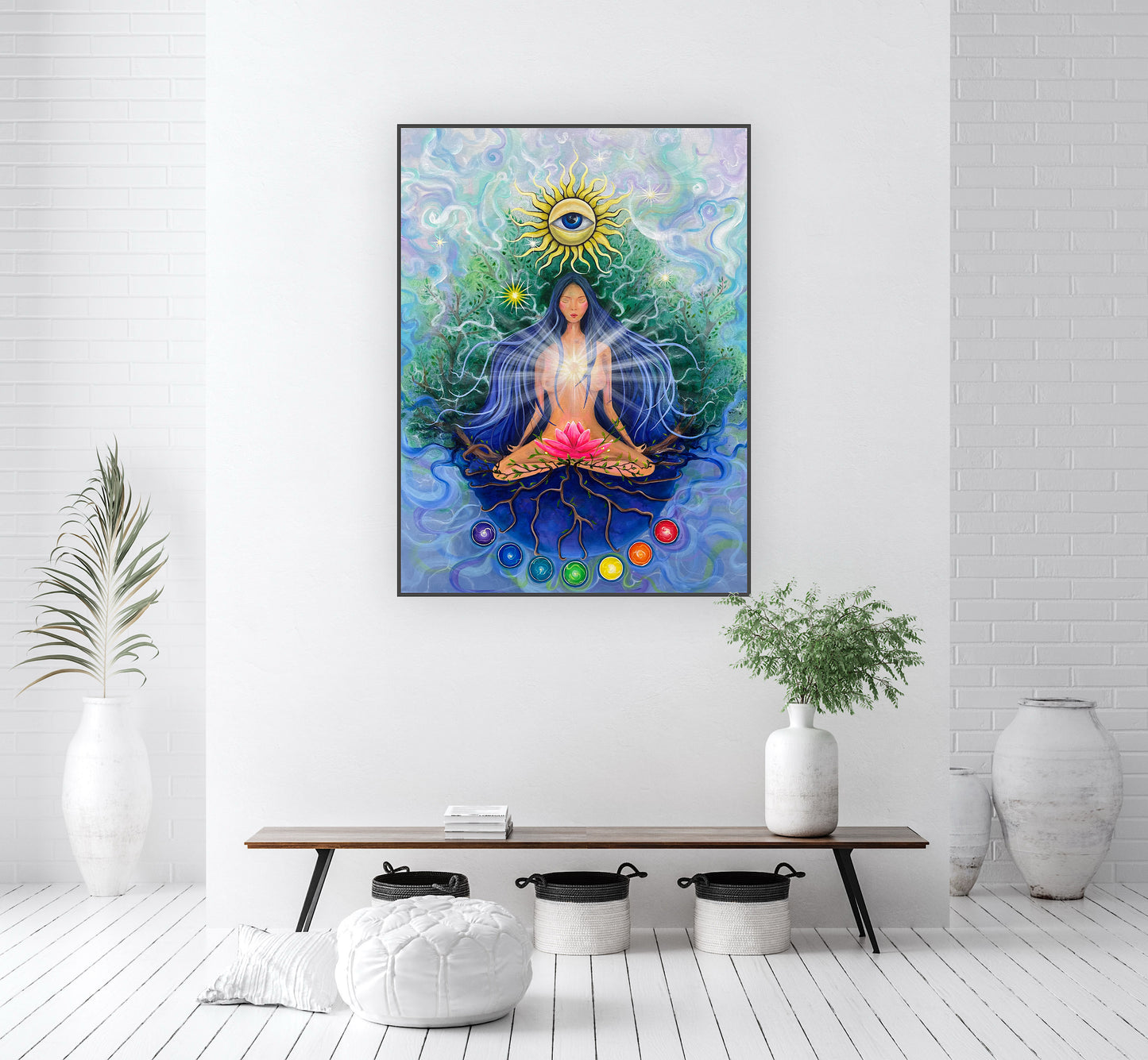 artă spirituală modernă cu floare de lotus și simboluri energetice