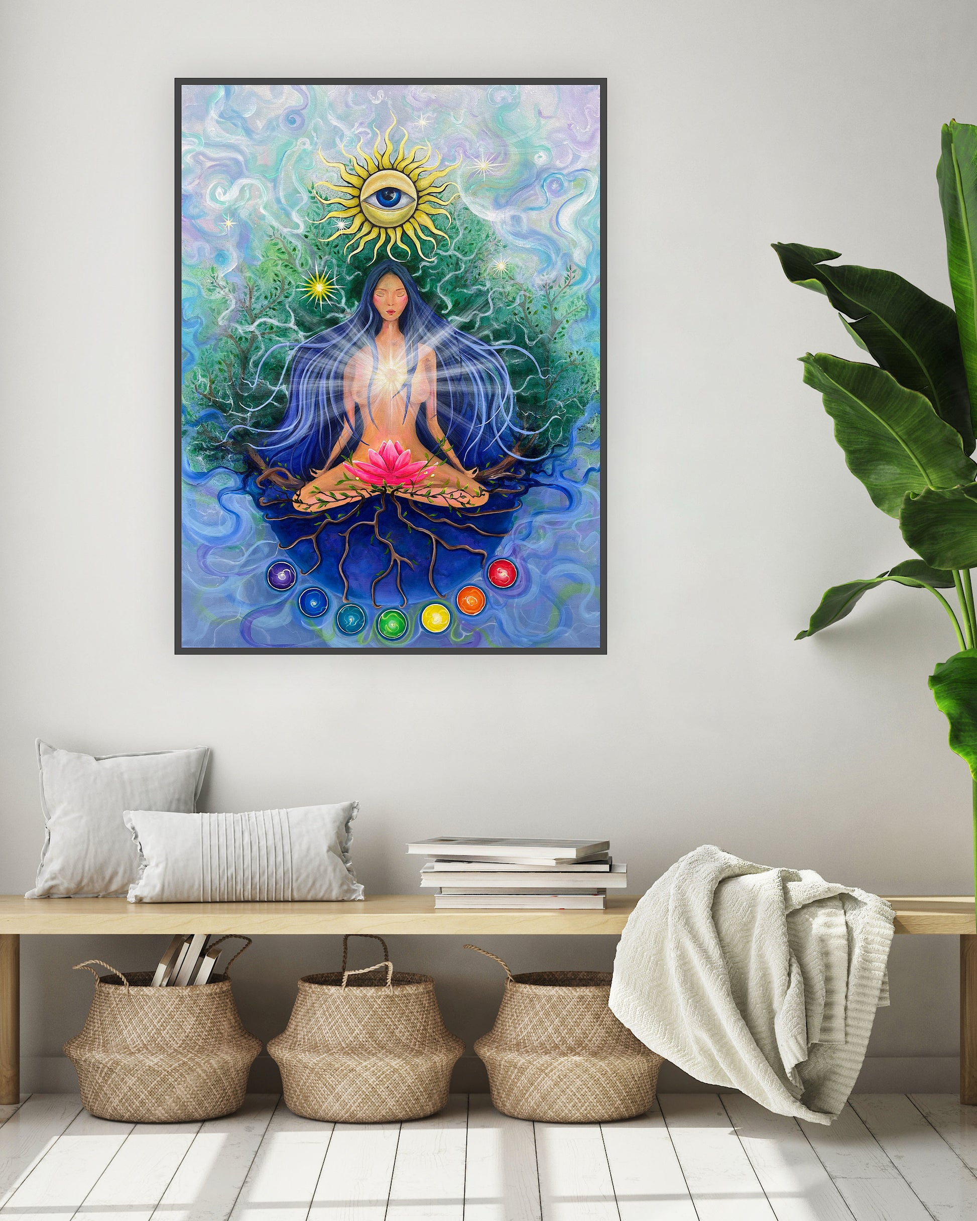 imagine artistică cu lotus, chakre și energie cosmică