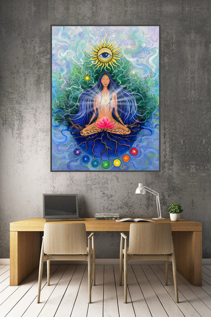 lucrare spirituală cu chakre, lotus și radiații de lumină