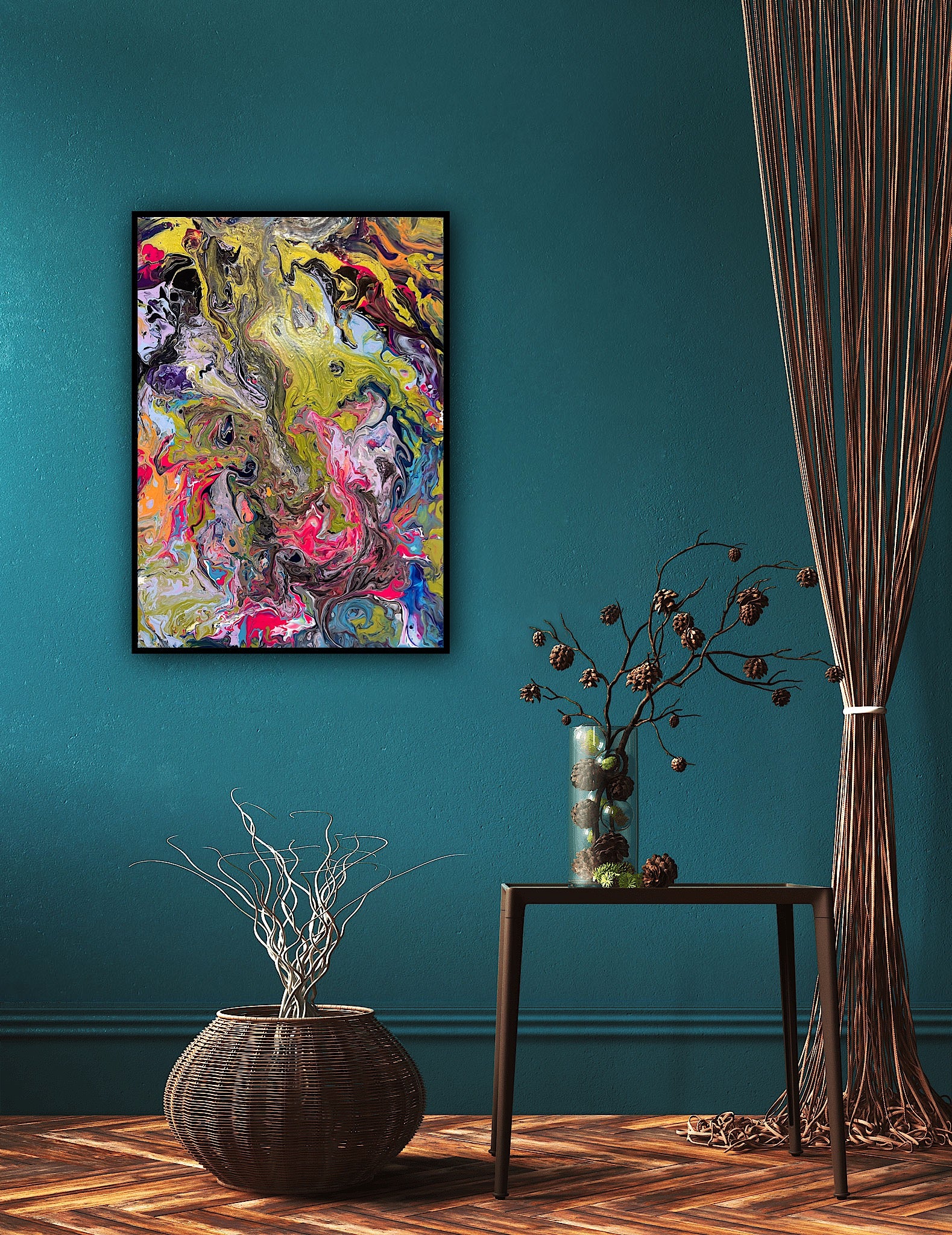 Lucrare originală Metamorfoza cromatică, artă contemporană abstractă pictată pe pânză cu șasiu 3D